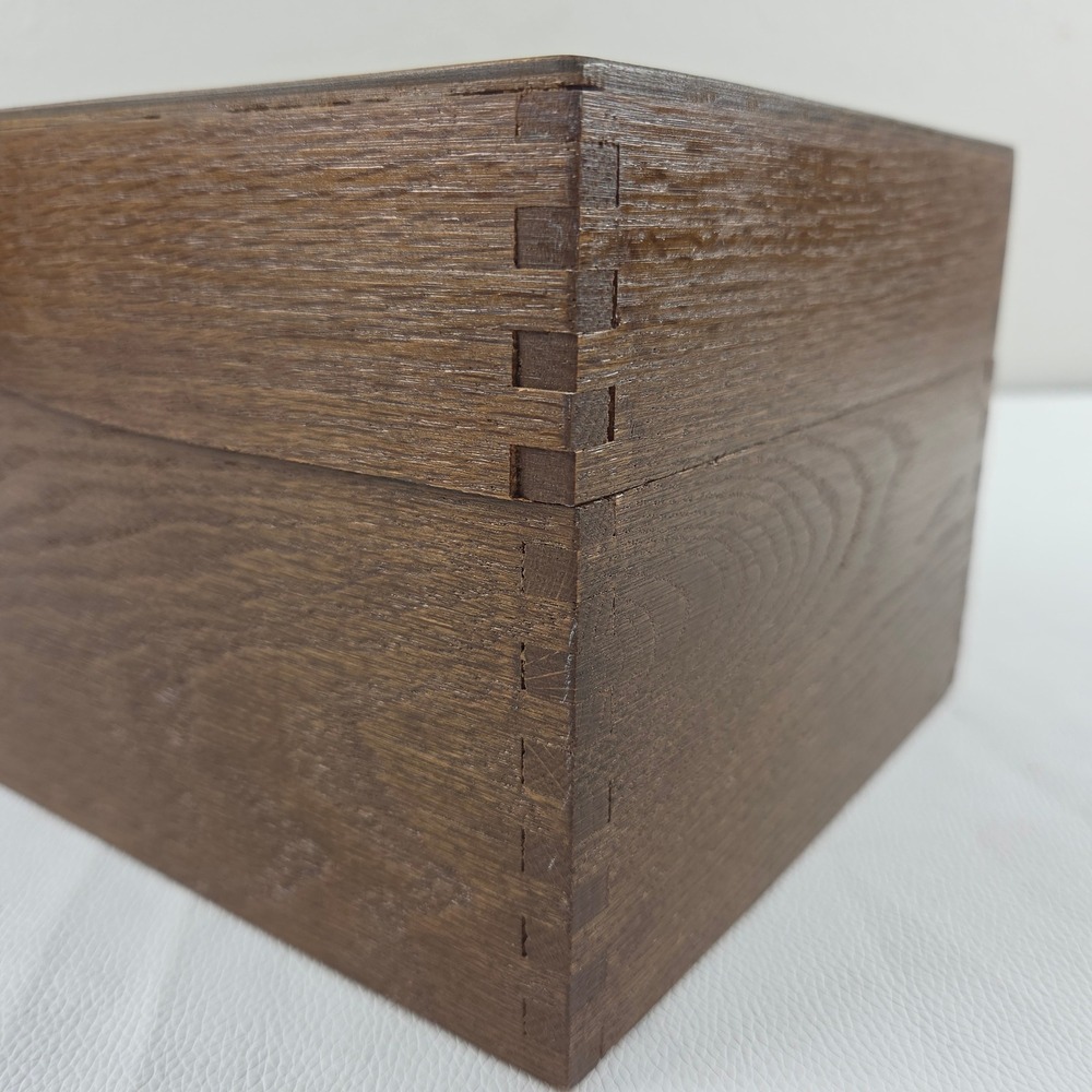 MCM Harry C Hedberg Wood Index Card Box Metal Follower 469 Brown Finger Jointed